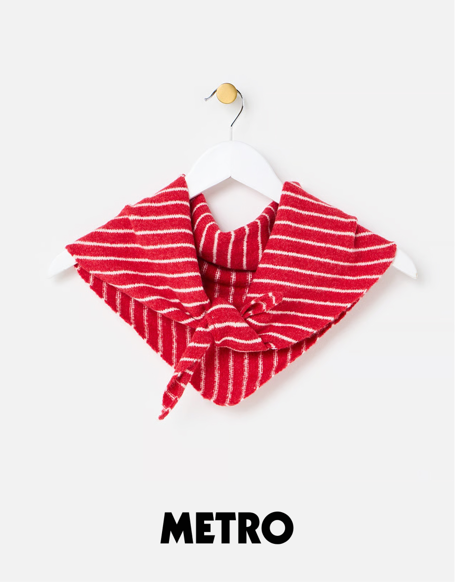 Red & White Striped Knitted Triangle Scarf